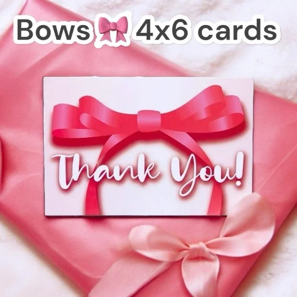 Pink Bows 4x6 Thank You Insert Cards Pack of 25 - Picture 2 of 2
